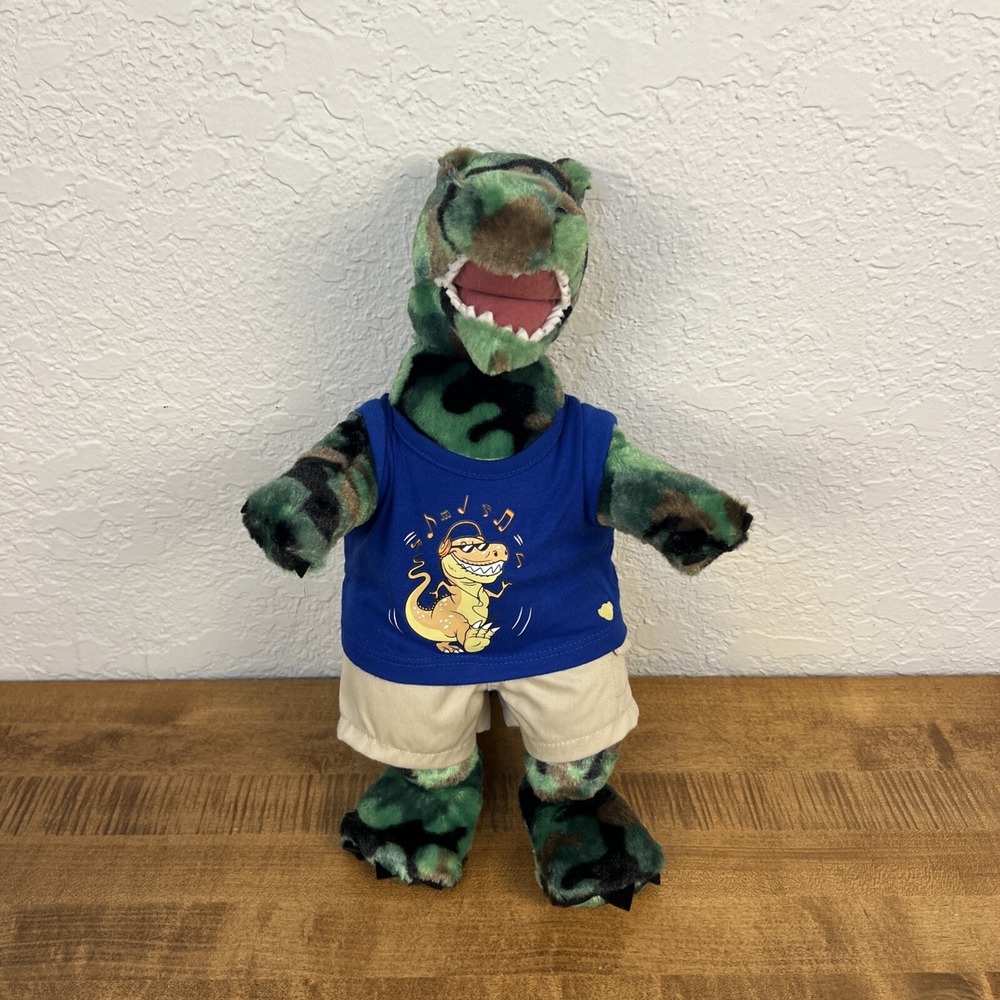Build-A-Bear Dinosaur T-Rex Camo Camouflage Plush W/ Shirt & Shorts